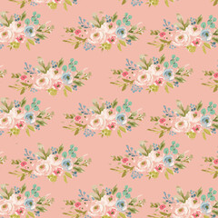 Cute watercolor branch of roses seamless pattern. Colorful Vector illustration.