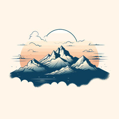 Minimal vector outline mountains view Generative Ai
