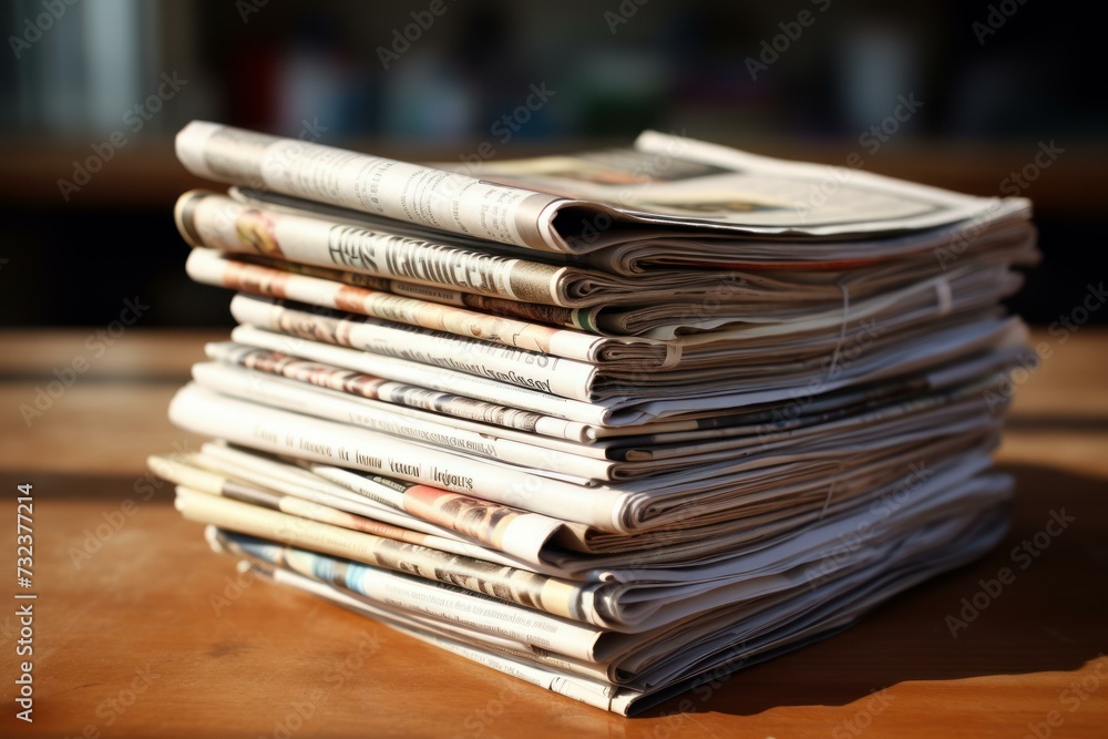 Poster compact newspaper folder stack. office book paper pile heap. generate ai
