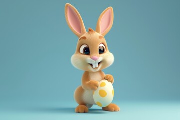 Fototapeta premium Happy Easter Eggs Basket lent. Bunny in flower easter Crucifixion decoration Garden. Cute hare 3d clear space easter rabbit spring illustration. Holy week Spare room card wallpaper Stem