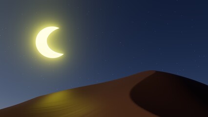 Obraz na płótnie Canvas 3d illustration crescent moon in the desert, ramadan concept