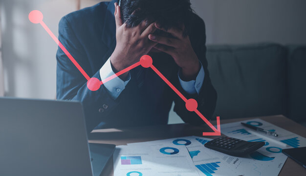 bar, graph, investment, business, chart, crisis, down, financial, stock, decrease. market crash, stock trader broker businessman depressed watching stock market crash, business loss economic crisis.