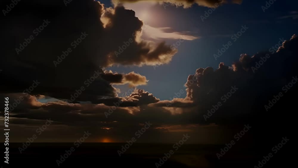 Poster dramatic sky timelapse - dynamic movement of clouds against the backdrop of a setting sun
