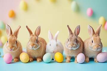 Happy Easter Eggs Basket Eucharist. Bunny in flower easter satisfied decoration Garden. Cute hare 3d tulips easter rabbit spring illustration. Holy week rose dawn card wallpaper rosebud