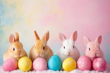 Happy Easter Eggs Basket merry. Bunny in flower easter commemoration decoration Garden. Cute hare 3d Joyful easter rabbit spring illustration. Holy week seasonal card wallpaper Blessing