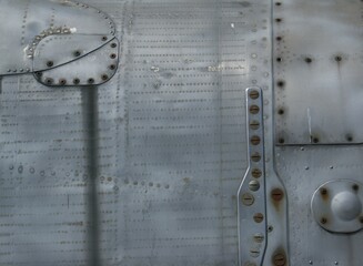 A fragment of the fuselage of an old fighter, background.