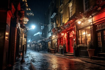 Fototapeta na wymiar Night london street. Europe night. Generate Ai