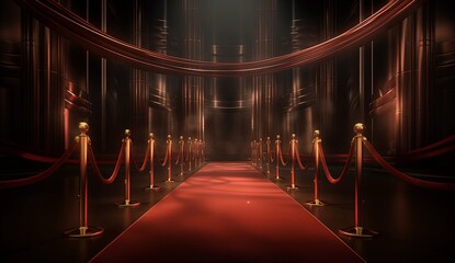 red carpet at an event with ropes and lights