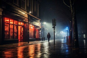 Bustling Night london street. Europe night. Generate Ai