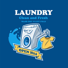 washing machine mascot cartoon washes t-shirt design for laundry