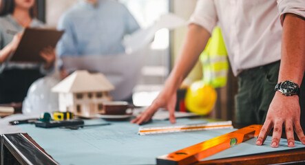 architecture, architect, construction, engineer, project, design, blueprint, house, model, plan. engineer teams meeting working together on construction site. foreman industry project manager.