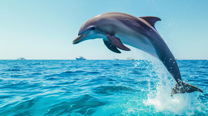 Beautiful dolphin swimming in the sea on a sunny summer day