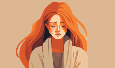 redhead girl sad vector illustration