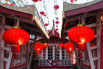 Chinese New Year in Moscow. Festive decoration of Chinese New Year in Moscow. Festive decoration of Kamergersky lane .  - 732384054