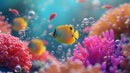 Fototapeta na wymiar colorful underwater world colorful fishes desktop wallpaper 