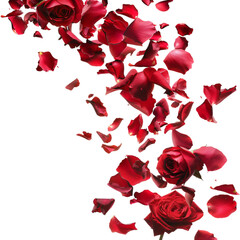 Red rose petals fall Isolated on a transparent background with copyspace