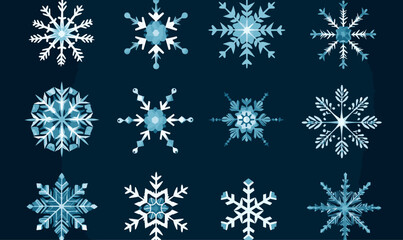 Naklejka na ściany i meble snowflakes icon set flat style vector icons