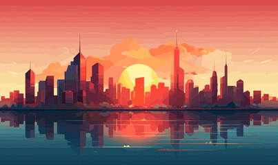 Fototapeta na wymiar sunset outside the city vector illustration