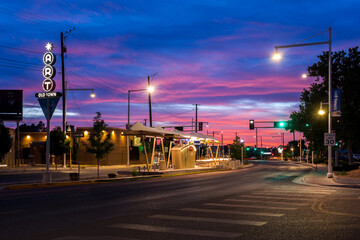 Albuquerque Rapid Transit (ART) Old Town station in twilight against the dramatic sky. Albuquerque, New Mexico