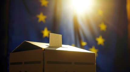 European Union Ballot Box with Voting Card,symbolizing European democratic values