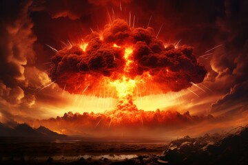 Devastating Nuclear explosion dramatic. Military fire. Generate Ai