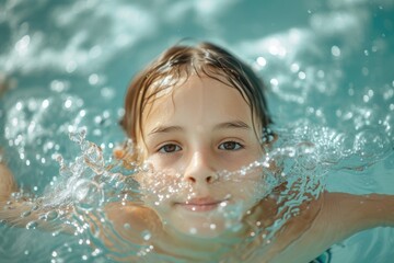 Fototapeta na wymiar Summer bliss: Delighting in the swimming pool's embrace.