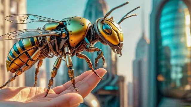 robot bee close-up. ecology and environmental protection concept