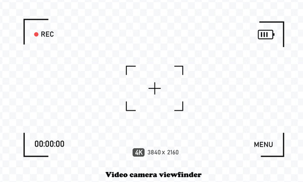 Video camera viewfinder frame. Camera display full hd format. Video filming screen vector template.