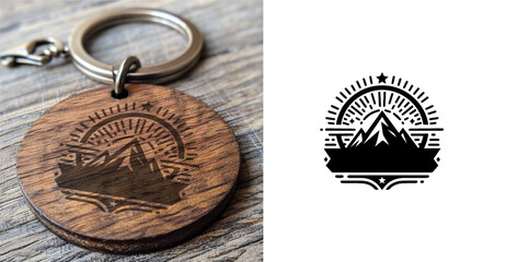 Black Mountain Key Chain. adventure badge design. Mountains labels. Mountain Stamp. Mountaineering, climbing, hiking vector illustration. 