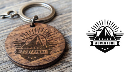 Black Mountain Key Chain. adventure badge design. Mountains labels. Mountain Stamp. Mountaineering, climbing, hiking vector illustration. 
