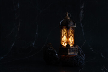 Fototapeta na wymiar Ramadan lantern with stones, cultural symbol, Islamic faith