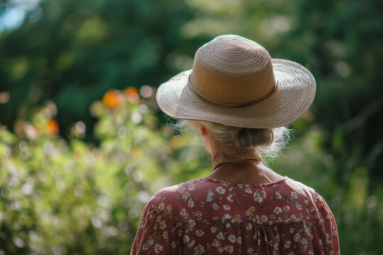 Portrait of an elderly woman in close-up in summer in a field