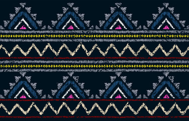 Ethnic ikat seamless pattern in tribal. Aztec geometric ethnic ornament print. Ethnic pattern style. Design for background, illustration, fabric, clothing, carpet, textile, batik, embroidery.