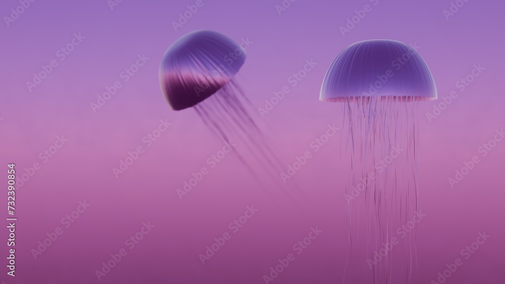Poster a surrealistic composition featuring a jellyfish with tentacles that transform into delicate, floati