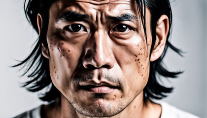 Asian Man with Deeply Depressed Expression Portrait Isolate 