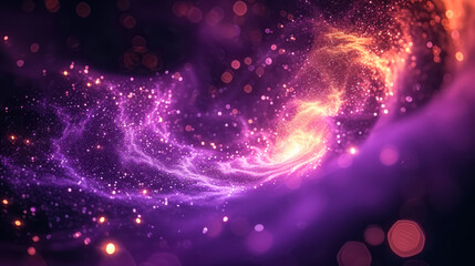 Magical swirl of sparkling particles in a dreamy purple haze, embodying fantasy, magic, and the ethereal beauty of a mystical universe