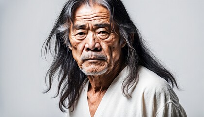 Asian Man with Deeply Depressed Expression Portrait Isolate 