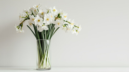 White narcissus Spring Flower on a retro table in a stylish office