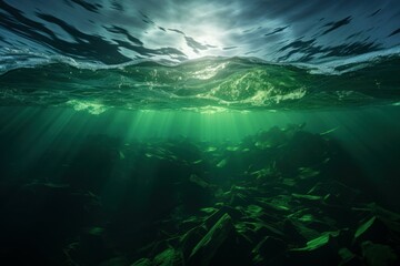 Fototapeta na wymiar Buoyant World ocean green seaweed. Nature deep. Generate Ai