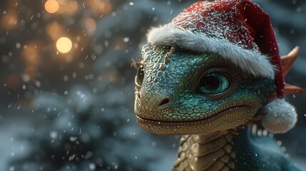 Naklejka premium Holiday Lizard: A Christmas-themed Chameleon Generative AI