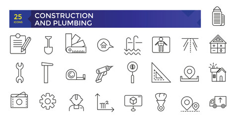 Simple set of building and construction related icons  set, plumbing icons collection