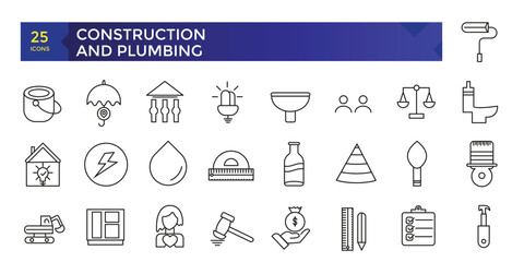 Simple set of building and construction related icons  set, plumbing icons collection