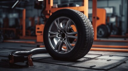 Sporty Car Tire with Golden Alloy Wheel