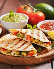 Fototapeta na wymiar Quesadillas presented in a Tasteful Way with Melted Cheese on a Platter - Spanish or Mexican Cuisine