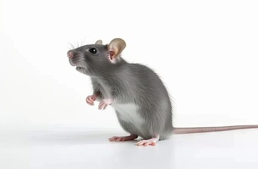 Charming close up portrait of small mouse set crisp white background isolated capturing essence of curious and misunderstood creature showcases delicate features of rodent