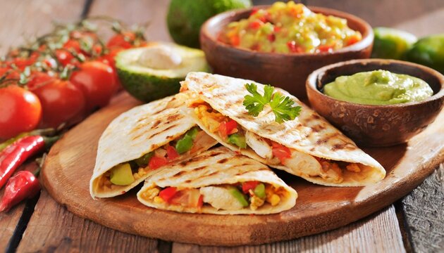 Quesadillas presented in a Tasteful Way with Melted Cheese on a Platter - Spanish or Mexican Cuisine