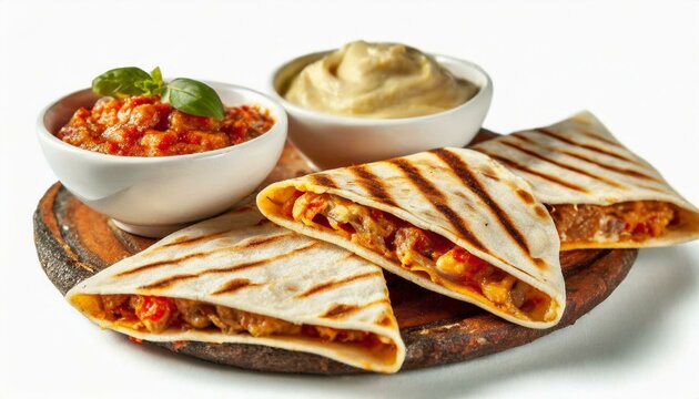 Quesadillas presented in a Tasteful Way with Melted Cheese on a Platter - Spanish or Mexican Cuisine