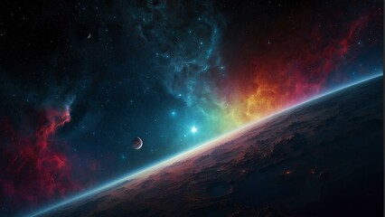 Obraz premium Vibrant Space Odyssey: Captivating Wallpaper for Cosmic Enthusiasts Ai Generated art