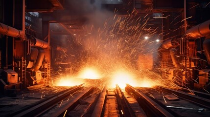 Fiery Steel Mill Furnace in Operation