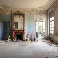 Dilapidated Elegance: Abandoned Room with Fireplace